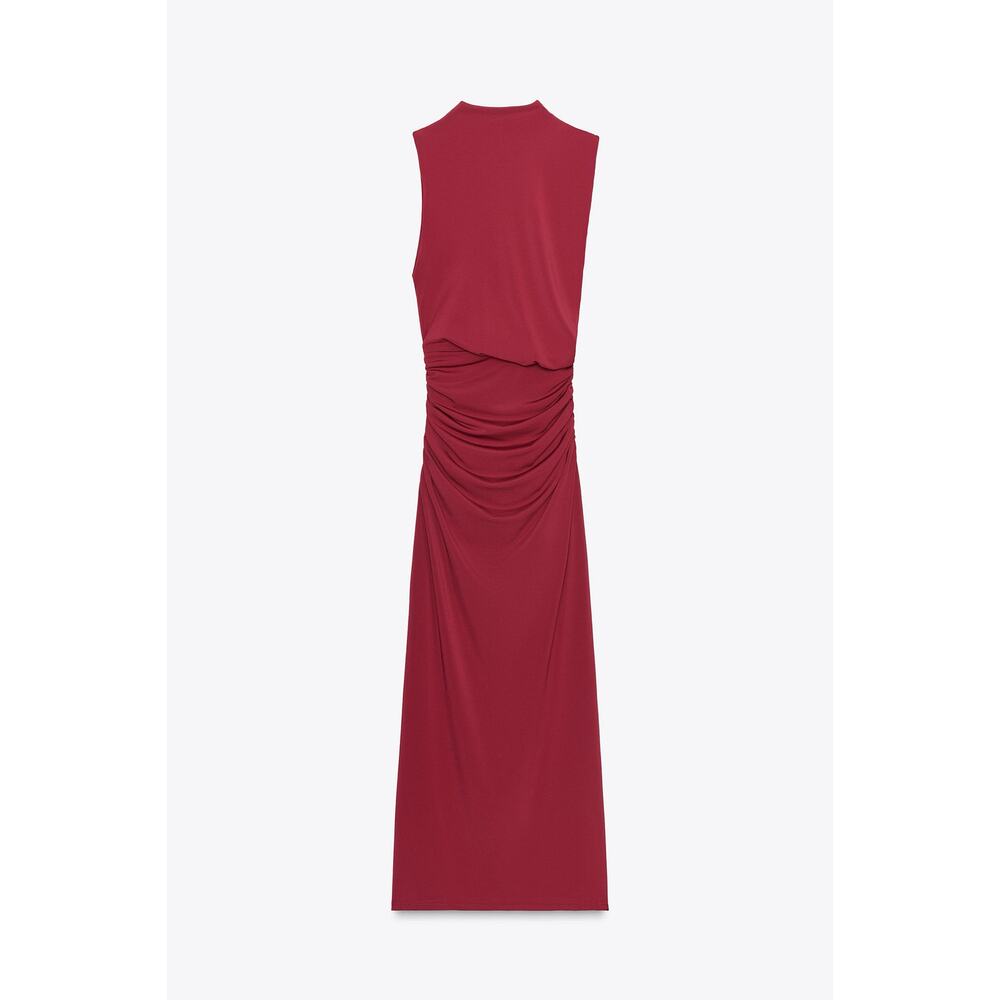 Zara Ruched Sleeveless Midi Dress Size M Medium Pink - Picture 4 of 8
